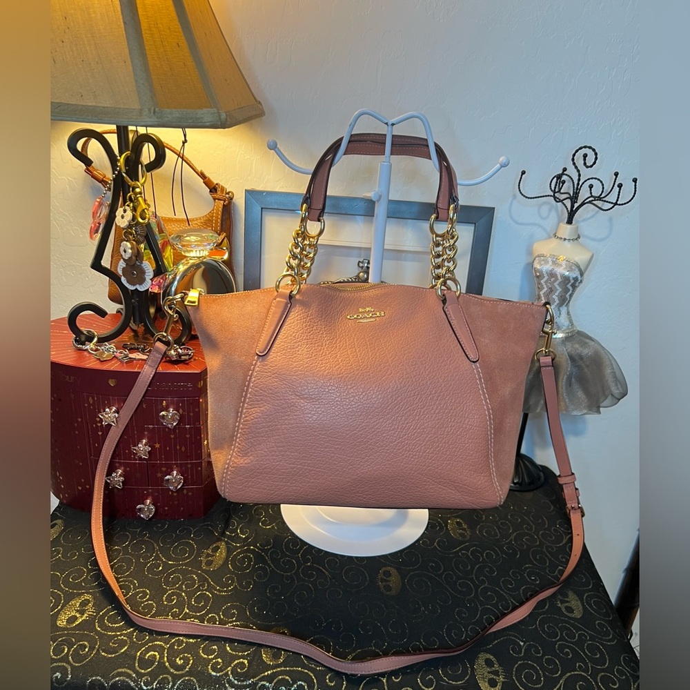 Coach 2018 Sandy Pink Pebbled Leather Suede Mini Kelsey Satchel Crossbody F314